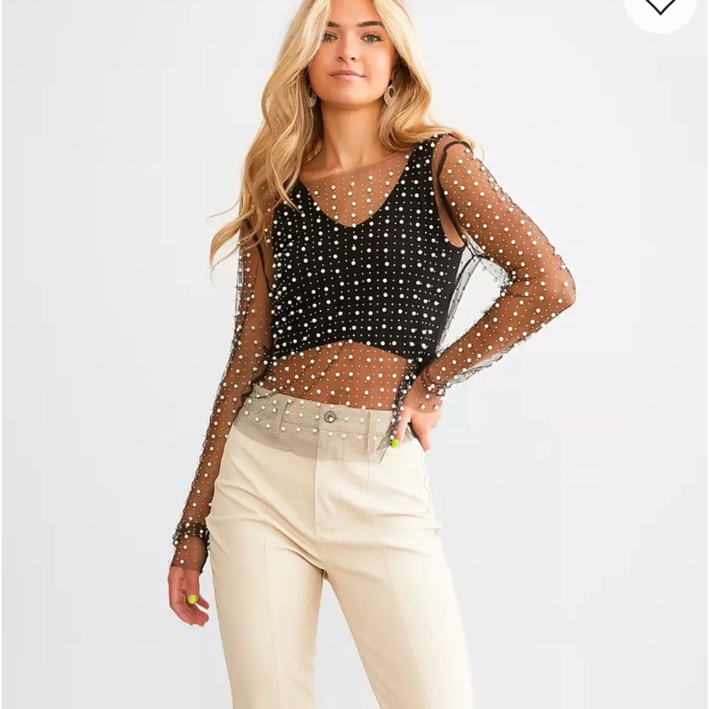 DAVI & DANI Black Sheer Pearl Top